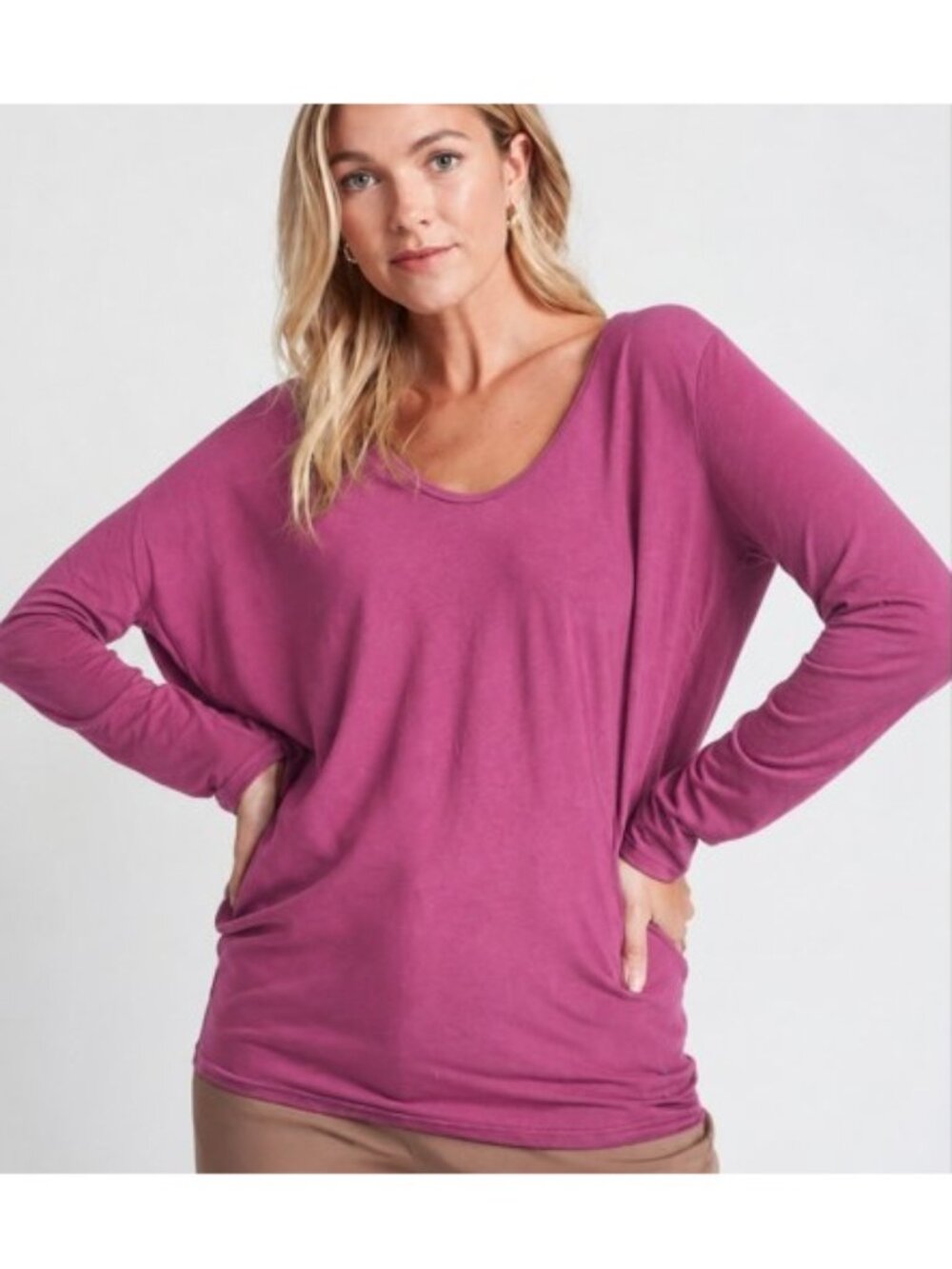 Kit and Ace Wave Merino Wool Drop Shoulder Dolman Asymmetric Cut Top M Pink
